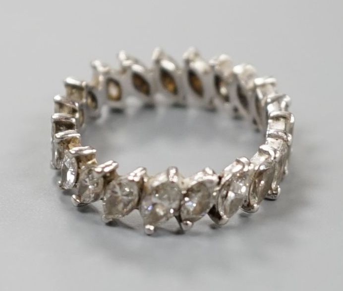 A white metal and marquise cut diamond set full eternity ring, size O/P, gross weight 5.2